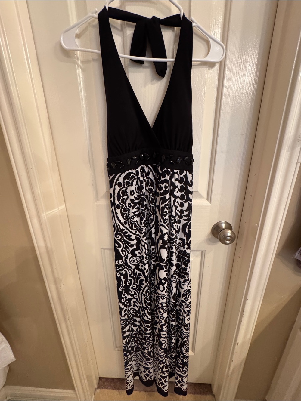 Heart Soul Black Halter Dress with Black & White Damask Skirt
